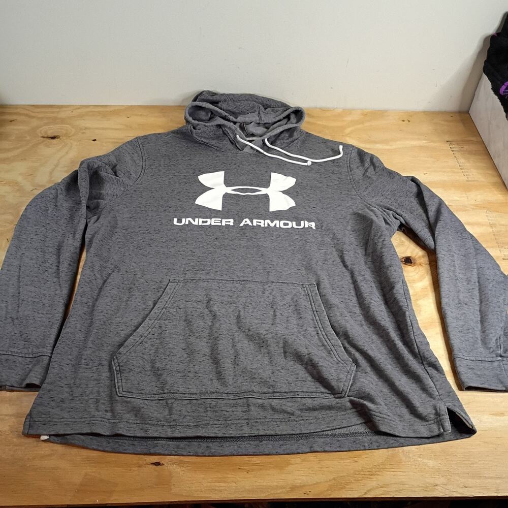 Under Armour Men's Hoodie 2XL XXL Heather Gray Pullover Sweatshirt Big Logo